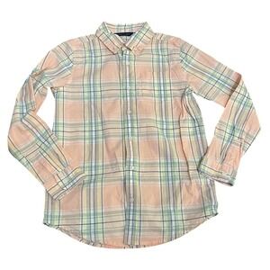 Janie & Jack Boys Size 10 Pastel Multicolor Plaid Button Up Shirt Easter Pink